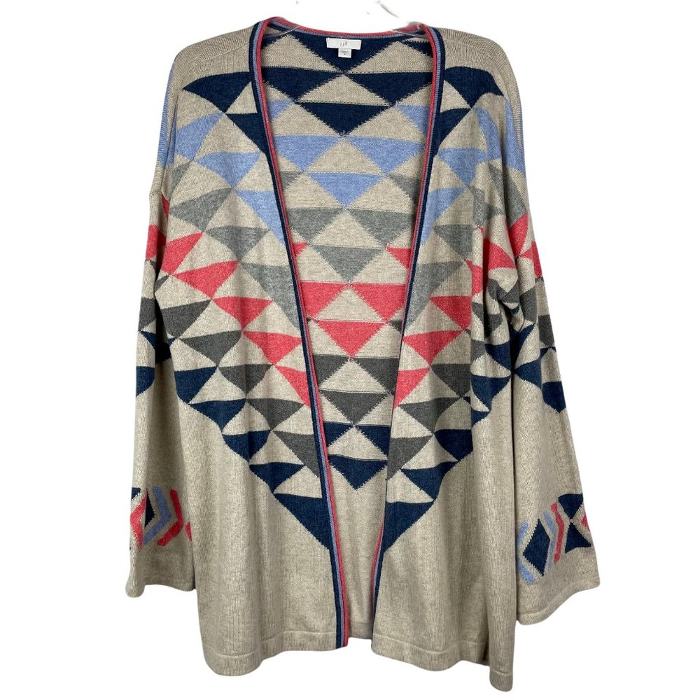 J Jill Cardigan Sweater Open Front Southwest Multicolor